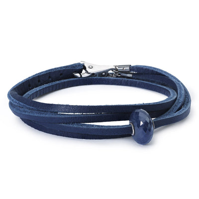 Leather Bracelet Blue with Sapphire Bead and Sterling Silver Plain Lock